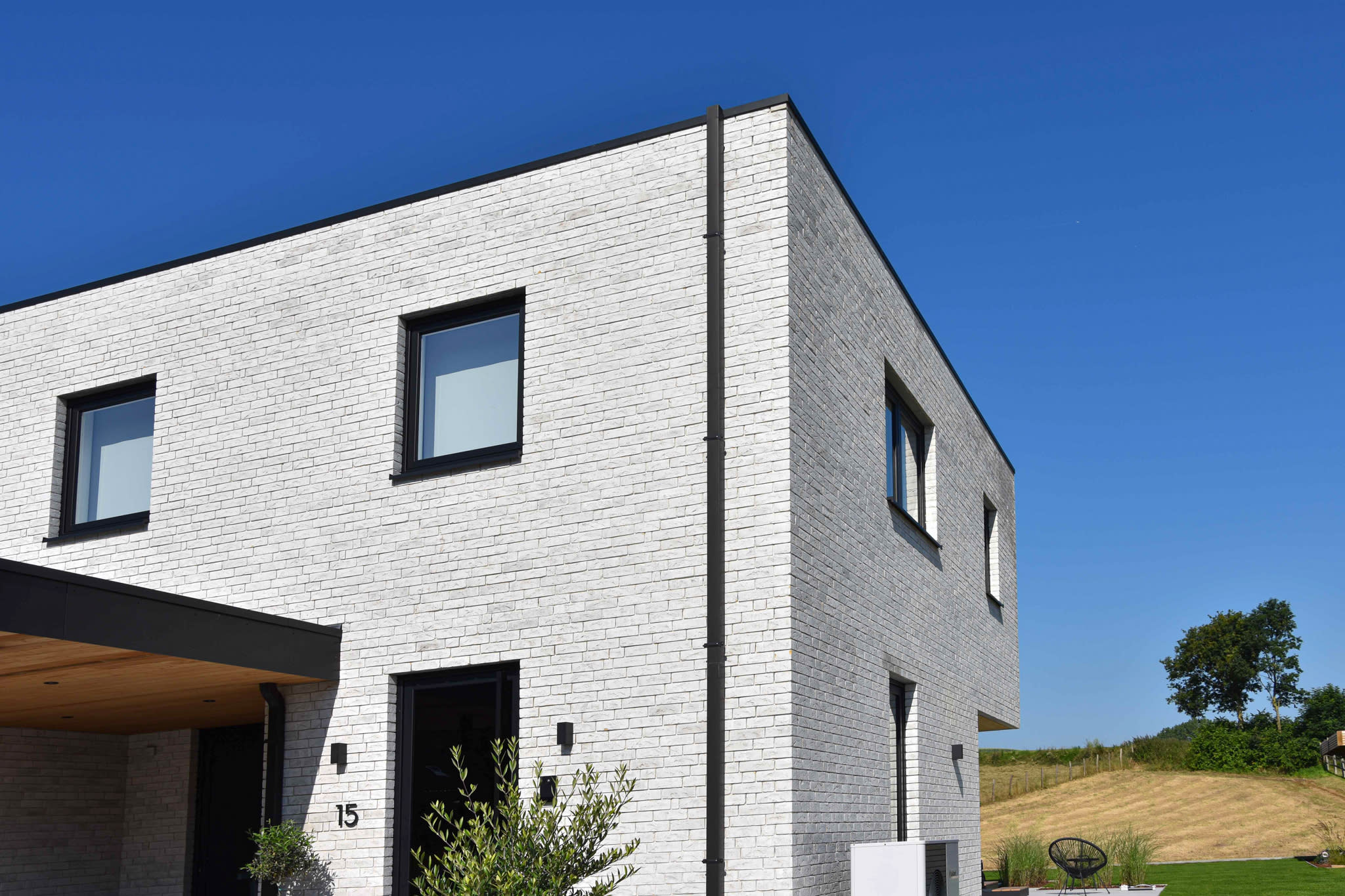 Grey White brick exterior house