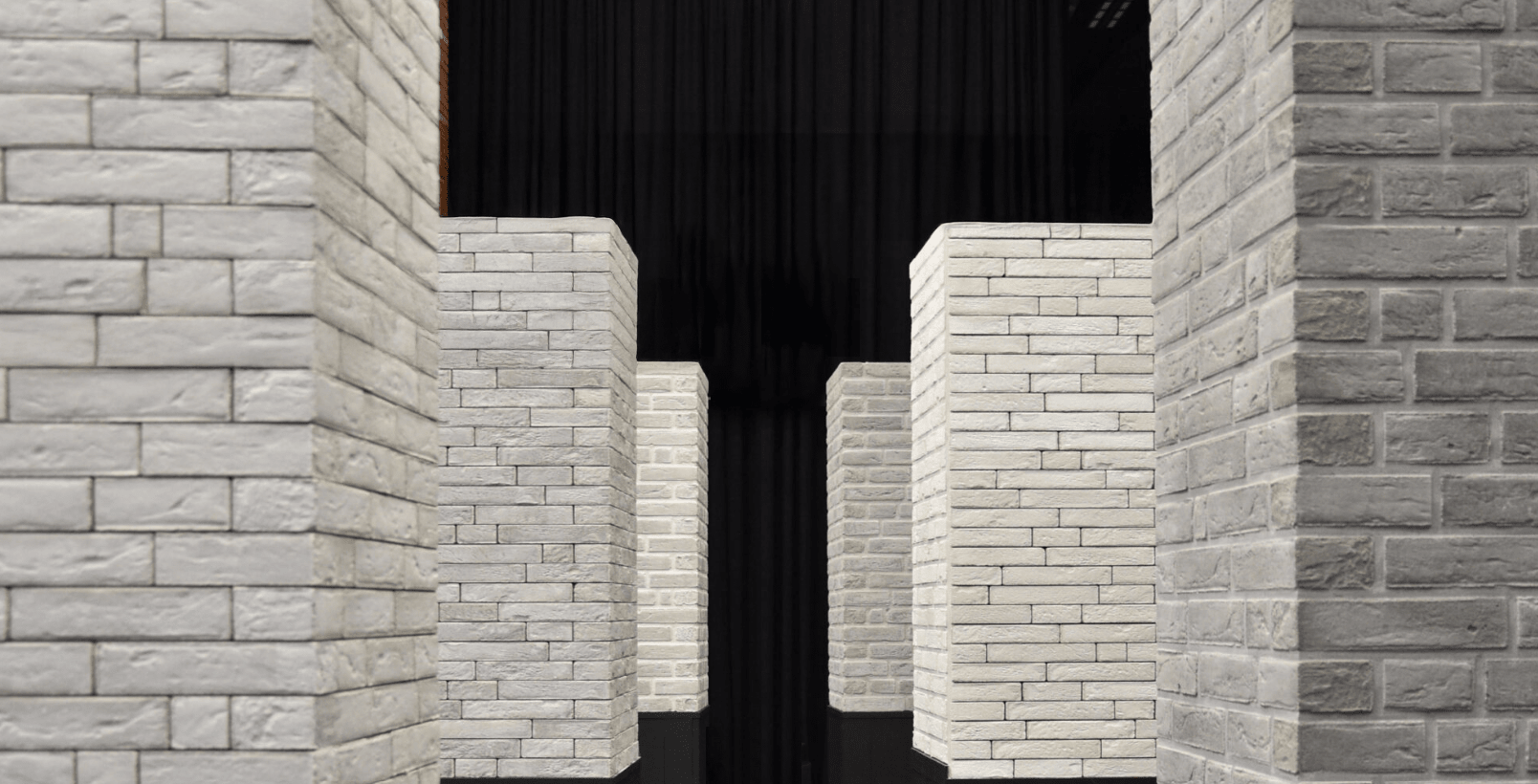 Grey brick exterior with a wooden garage door