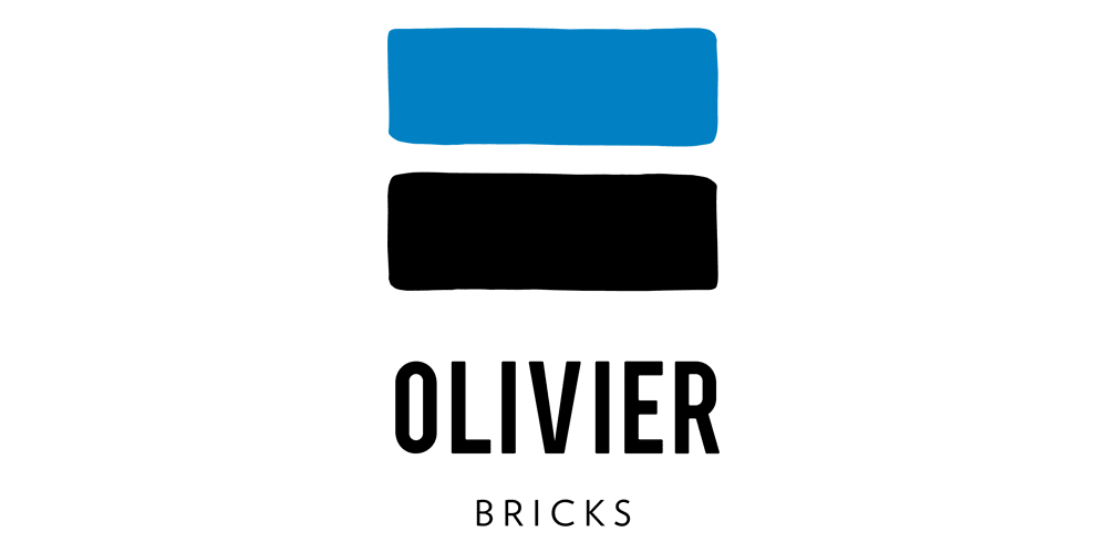 Olivier Bricks Logo with 1 Blue and one Black Brick
