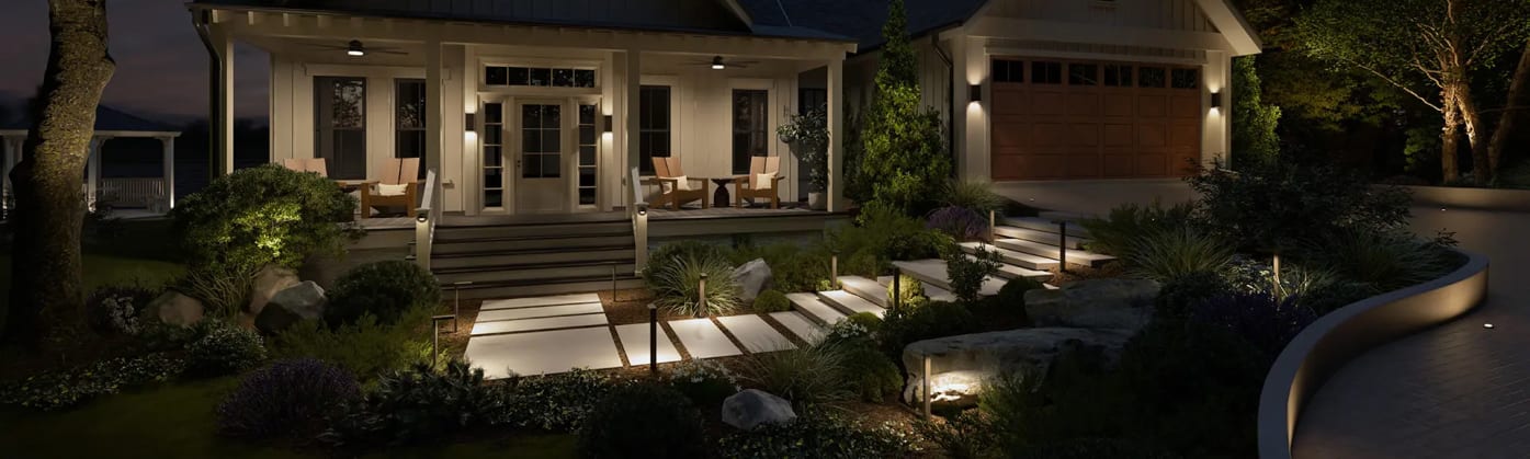 Lanterns light a garden pathway